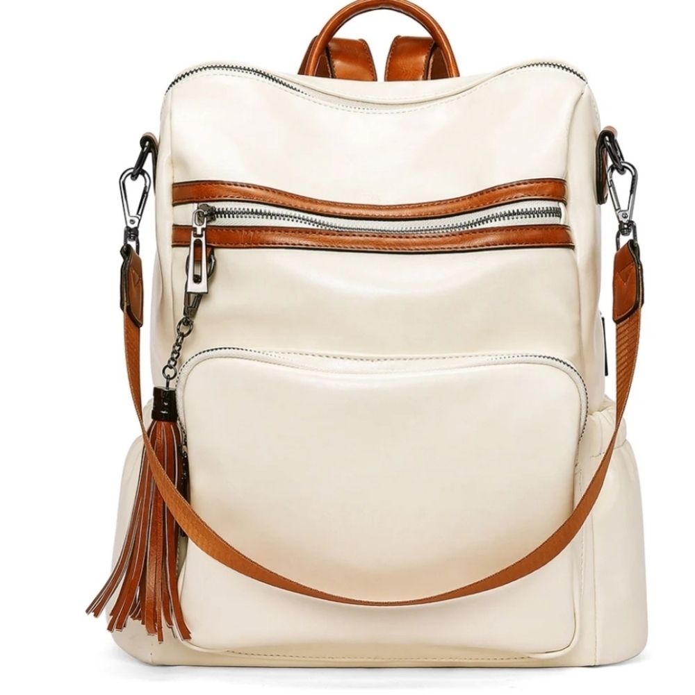 Cream and Tan Women's Convertible Backpack Tote